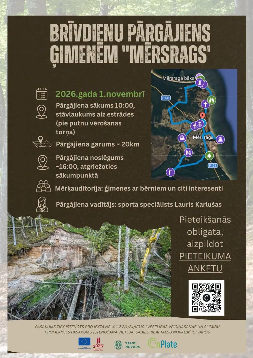 Brīvdienu pārgājiens ģimenēm ar bērniem Mērsragā